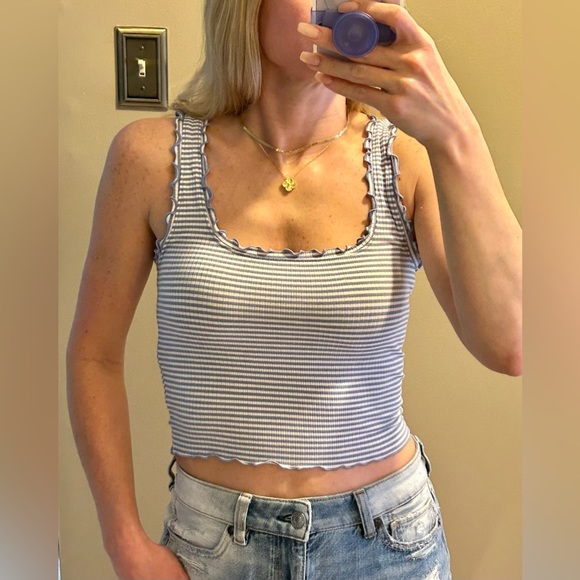 Forever 21 Tops - Forever 21 Lettuce Trim Striped Tank Top